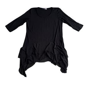 Elegant Black Asymmetrical Women's Tunic mesh bottom